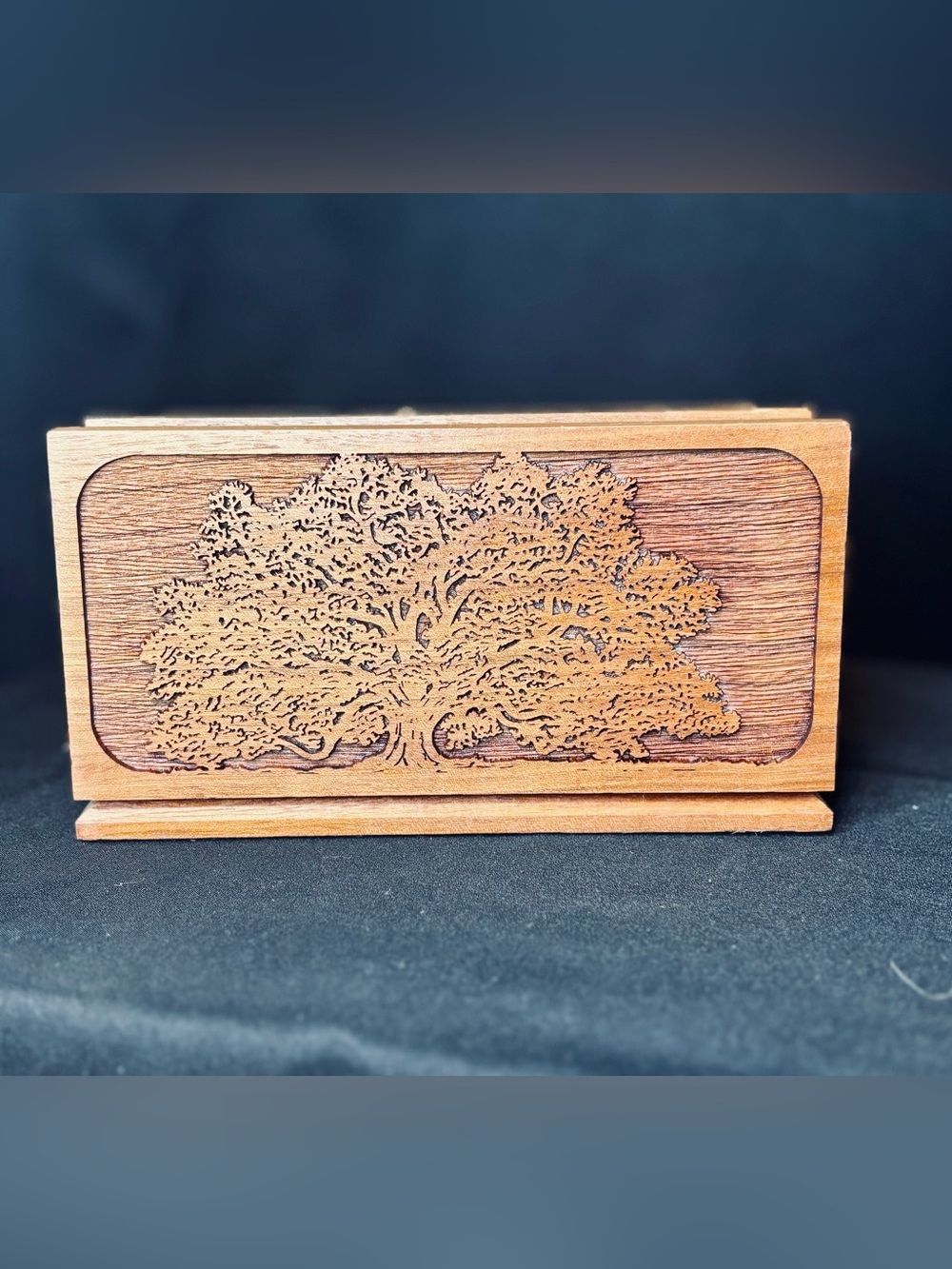 Vintage laser engraved walnut letter/napkin holder